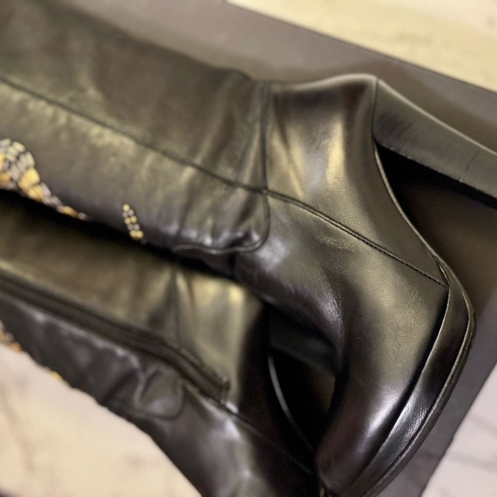 Thomas Wylde Black Leather Snake Embroidered OTK Boots — Size 6.5 - Picture 11 of 16